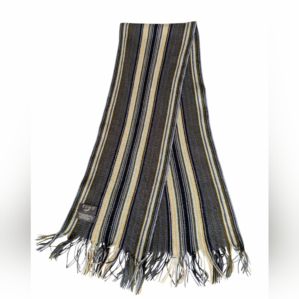 Echo Soft Striped Scarf Green, Gray, Yellow Super Soft!